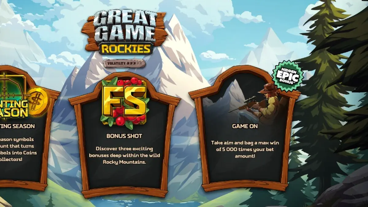 Great Game Rockies slot machine interface na may temang kabundukan